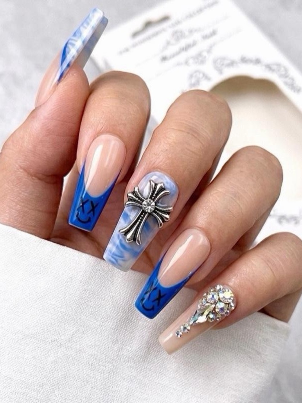 Blue Cross Accent Press-On Nail Set - Women Accessories